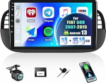 SIXWIN 4+64G Android 13 autoraadio koos CarPlay/Android Car/Mirror Linkiga Fiat 500 2007-2015.9-tolline HD puuteekraan toetab WiFi GPS Bluetooth 5.0 FM/RDS 32EQ (must)