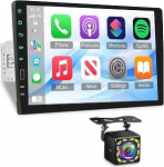 NHOPEEW 1-DIN 9-tolline autoraadio juhtmega peeglilink, Bluetooth FM EQ, roolijuhtimine, sama video jagamise funktsioon ja 7-v&auml;rviline nupuvalgustus + tagurduskaamera