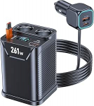 261 W 7-in-1 sigaretis&uuml;&uuml;taja jagur 2-kordne pistikupesa laadimiskaabli jagur 110 W koos 45 W sisset&otilde;mmatava kaabliga, 2 x PD 35 W, 2 x QC3.0 18 W, LED voltmeeter, 12 V/24 V autolaadija iPadile/Dashcamile/GPS-le.