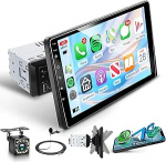Rimoody juhtmevaba Carplay autoraadio 1 DIN koos Android autoga, 9-tolline eemaldatav puuteekraaniga autoraadio koos iOS / Android peeglilinkiga Bluetooth 5.2 FM raadio EQ/USB/DVR/MIC roolijuhtimine tagurdamine