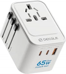 Maailma reisiadapter, universaalne reisipistik 2 USB-C (GaN 65W), 1 USB-A ja 1 vahelduvvoolu pistikupesa, rahvusvaheline pistikupesa adapter, universaalne adapter EL, UK, USA, AU (valge)