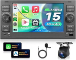 4G + 64G autoraadio Android 15 Ford Focus Fiesta C/S-Max Transit Galaxy Mondeo Connect, 7-tolline HD puuteekraaniga raadio traadita Carplay Android auto GPS WiFi USB Type C Bluetooth FM RDSiga
