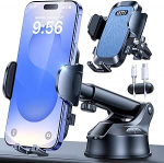 HTU t&auml;iustatud 4-in-1 mobiiltelefonihoidja auto 36 kg tugeva iminapaga ja ventilatsiooni konksuga, super stabiilne, 360&deg; p&ouml;&ouml;ratav mobiiltelefonihoidja auto iPhone 17 Pro Max 15 16 Samsung S25 Ultra (Indigo)