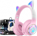 Suurep&auml;rased juhtmevabad Bluetooth-k&otilde;rvaklapid lastele, LED-valgustusega ja kokkupandavad stereok&otilde;rvaklapid, toetab mikrofoni/TF-m&auml;lukaarti nutitelefonile/iPhone'ile/iPadile/Laptopile/TV-le (roosa)