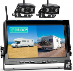 eRapta 10-tolline tagurduskaamera traadita komplekt, HD 1080P digitaalne tagurduskaamera s&uuml;steem koos 10-tollise Quad-Split DVR monitoriga veoautodele, haagissuvilatele, haagistele