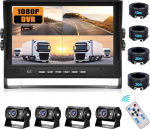 CAMECHO RV tagurduskaamera komplekt 4 kaamera komplekt, videosalvestus 9-tolline LCD monitor DVR + 4 jagatud tagumine ja esikaamera, lai nurk, IP68 veekindel, 18IR &ouml;&ouml;vaatlus, veoauto/haagis/buss/vagun 12V-35V jaoks
