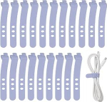 hankekaart Silikon-Kabelbinder, 3 L&ouml;cher, wiederverwendbar, Gummikordel mit Verschlussschnalle, Mehrzweck-Kabelriemen f&uuml;r Zuhause, B&uuml;ro, Reisen, Lila, 20 St&uuml;ck
