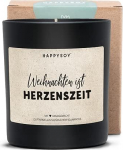 HAPPYSOY, Weihnachten ist Herzenszeit, Sojawachs-Duftkerze, wundervoller Duft, &uuml;ber 60h Brenndauer, schwarzes mattes Glas, gentechnikfreies Sojawachs, Geschenkidee zu Weihnachten f&uuml;r Freundin