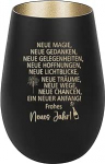 Latern graveeringuga "Frohes Neues Jahr", must kuld, klaasist teek&uuml;&uuml;nla hoidja, aastavahetuse kaunistus, lauakaunistus.