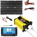 Solar Power Kit - Solar Panel 18W 12V with Inverter and Charger | Complete Sunpowerr System, DC 110V/220V 300W 30A with 2 USB Ports and LED Display for Phones