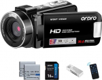 ORDRO Full HD 1080P 30MP Camcorder 18x Digital Zoom IR Night Vision YouTube Video Camera 3.0 Inch 270&deg; Rotating Screen with 16GB Card and 2 Batteries Vlogging Camera (Black)