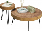 RUSTOWN Farmhouse Round Coffee Table, Set of 2, Cocktail Table Set, Modern Circle Natural Wood Finsh Side Table Sets for Living Room (Planar Natural)