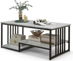 LIFEZEAL Marble Look Coffee Table, Living Room Table with 2 Open Shelves, Sofa Table with Metal Frame, Rectangular Coffee Table for Living Room, Office, 110 x 60 x 45 cm, Grey