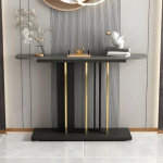 Konsolen-Sofa-Tische, schmaler Konsolentisch, Konsolentisch, moderner Karbon-Konsolentisch mit schwarzer Steinplatte, kratz- und schmutzabweisend, Akzenttisch f&uuml;r den Eingangsbereich, Schwarz mit