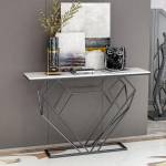 Console Sofa Table Geometric Base Console Table Modern Hallway Table Narrow Sofa Accent Table Entrance Table with Marble Veneer Table Top for Living Room/Hallway/Foyer (Black)