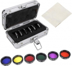 6pcs Telescopic Eyepiece Filter Set, 1.25 Inch Colourful Astronomy Telescope Yellow/Orange/Red/Light Green/Blue/Light Purple Filter Lens Photography Accessory Kit with Storage Box, Default