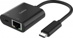Belkin 100W USB C / Ethernet ja laadimisadapter Gigabit Ethernet ja USB-C pordiga - 10/100/1000 Mbps kiireks interneti&uuml;henduseks - &uuml;hildub iPhone 16, Samsung Galaxy S24 jne.