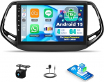 SIXTOP Android 15 autoraadio Jeep Compass 2017-2020 | 10.1-tolline 2 DIN autoraadio juhtmevaba CarPlay & Android Car | 4GB RAM 64GB ROM | GPS, WiFi, Bluetooth, FM/RDS, tahavaate kaamera, SWC, EQ