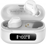TOZO NC9 Bluetooth k&otilde;rvaklapid h&uuml;briid ANC-ga (45 dB), 6 mikrofoni ENC kodukontorisse ja t&ouml;&ouml;les&otilde;iduks, 60-tunnine aku LED-ekraaniga, IPX8 veekindel, ORIGX 2.0 heli, s&uuml;gav bass, valge