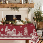 J&otilde;ulud Ristk&uuml;likukujuline laudlina J&otilde;ulupuu Elk Santa Snowflake Punane pol&uuml;ester Veekindel kortsuvaba vastupidav vastupidav laudlina puhkuseks K&ouml;&ouml;k Talv ja kodu kaunistamiseks