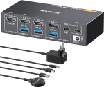 KVM Switch 4 PC 1 Monitor HDMI USB-C DP, 4K @ 60Hz EDID USB 3.0 KVM Switch 4 port 4 arvutile, mis jagavad hiirt, klaviatuuri, toiteallikat ja juhtmega kaugjuhtimispulti (4K USB C HDMI DP 4 in 1 out KVM)