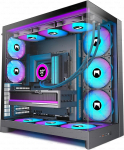 H2 (2026) HYXN ATX arvutikapp - eelpaigaldatud 8 PWM ARGB ventilaatorit (6 x 140 mm ja 2 x 120 mm) Suur kahe kambriga ATX Mid-Tower &otilde;huvooluga m&auml;nguri arvutikapp, 420 mm radiaatori tugi, C-t&uuml;&uuml;biga (must, H2-ARGB)