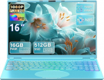 16-tolline FHD s&uuml;learvuti roheline, 512 GB SSD, 16 GB DDR4 RAM, neljatuumaline N95 protsessor kuni 3,4 GHz (Beat N5095 N4120), n&auml;o lukustuse avamine, v&auml;rviline klaviatuur, HDMI, USB 3.0, Type-C, WLAN, 5000 mAh S&uuml;learvuti