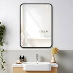 MIQU Vannitoa peegel 80 x 60 cm seinapeegel Suur vannitoa peegel ilma valgustita Ristk&uuml;likukujuline musta metallist raamiga Dekoratiivne peegel vannituppa, elutuppa, tualetti, koridori K