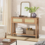 GarveeHome konsoollaud sissep&auml;&auml;suala jaoks, rotangist sissep&auml;&auml;sulaud 2 sahtliga, 2-astmeline boho diivanilaud koos hoiuruumiga, esiku ja koridori m&ouml;&ouml;bel koju