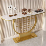 Glamuurne kitsas konsoollaud, 47,2-tolline diivanilaud pooleldi &uuml;mmarguse metallist alusega, stiilne aktsentlaud sissek&auml;igu jaoks, kergesti kokkupandav koridorim&ouml;&ouml;bel, must viimistlus