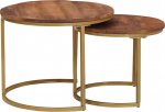 Nesting-Couchtische 2er Set, Honigbraun Massivholz Mango und Stahl, Rund, Modern, platzsparend f&uuml;r Wohnzimmer, Beistelltische