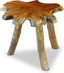 Teak Burl Wood Side Table THAWI - 45 x 45 - 55 x 45 - 55 cm Table Top Made of Solid Tree Slab in Rustic Country House Style, Suitable for Living Room, Conservatory or as a Coffee Table
