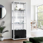 2-ukseline vitriinkapp (176 x 67 x 33 cm) - Made in Germany - Valge seisev vitriinkapp 4 reguleeritava k&otilde;rgusega klaasriiuliga ja LED-iga - seisev klaasist vitriinkapp