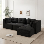 Bladez L-f&ouml;rmiges Modulares Ecksofa, Modernes Cord Sofa mit Fu&szlig;st&uuml;tze, Tiefsitz Boneless ohne Montage Schlafsofa, Kompression Couchs bodensofa f&uuml;r Wohnzimmer(Schwarz, 3-Sitzer+1)