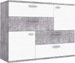 FORTE Skive kapp 2 ukse ja 4 sahtliga, puukomposiit, betoonilahendus, helehall/valge, 124,9 x 41,3 x 95,9 cm.