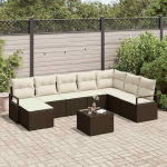 Modulares Garten Sofa Set 8 St&uuml;ck in Schwarz und Creme aus Poly Rattan als 8-teilige Outdoor Sofagarnitur mit Kissen und Stauraum