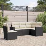 5-TLG. Garten-Sofagarnitur mit abnehmbaren Kissen Schwarz aus PE Rattan, Garten Sofa Set mit Stauraum und wasserabweisendem Beutel