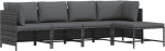 Modulares Ecksofa Poly Rattan mit Kissen Grau f&uuml;r Garten Lounge Set, Ecksofa mit abnehmbaren Kissen als modulares 4-Sitzer Gartensofa