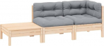 Garten-Ecksofa modular aus Kiefernholz Massivholz mit Grauen Kissen als 3-TLG. Outdoor-Lounge-Set f&uuml;r die Flexible Gestaltung