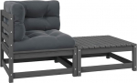 Massivholz Garten-Ecksofa mit grauen Kissen aus Kiefer Eckgarnitur aus Kiefernholz modular kombinierbar 2-TLG. Komplekt