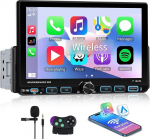 Autoradio 1 DIN 7 Zoll IPS Screen mit kabellosem CarPlay & Android Auto, MP5 Player mit Bluetooth Freisprecheinrichtung FM/AM/RDS Radio Mirror Link USB Type-C EQ Lenkradfernbedienung Tagfahrkamera