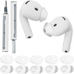 5 paari silikoonist k&otilde;rvaklappe AirPods 4 libisemiskindlad k&otilde;rvaklapid koos puhastuspliiatsiga (valge)