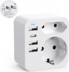 Jaapani pistikupesa adapter, 6-in-1 Jaapani adapter 3 USB 1 USB C (3,4 A), A-t&uuml;&uuml;pi pistikupesa adapter USA, Kanada, Mehhiko jaoks.