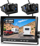 2 traadita magnetilised tagurduskaamerad, 10-tolline 1080P FHD monitor, 9600 mAh aku, 1 minutiline seadistamine, IP69K veekindlad tagurduskaamerad matkaautodele, haagistele ja veoautodele