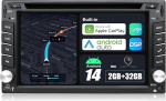 Android 14 Universaalne autoraadio GPS navigatsioon - Traadita CarPlay Android auto - 2G + 32G - Bluetooth Mirrorlink roolijuhtimine Split Screen DAB Dual-Band WiFi - tagurduskaamera + mikrofon