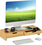 Relaxdays monitoride tugi 2 monitorile, pikendatav, reguleeritav, HBT: 11 x 107 x 22 cm, lauamonitoride tugi, naturaalne