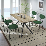 LEWE s&ouml;&ouml;gilaud koos 4 tooliga, 140 x 80 x 76 cm, ristk&uuml;likukujuline puidust s&ouml;&ouml;gilaud koos Teddy kangast s&ouml;&ouml;gitooliga, virnastatavad k&ouml;&ouml;gitoolid, k&ouml;&ouml;ki, s&ouml;&ouml;gituppa ja elutuppa.