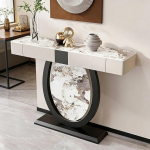 Moderne Rechteckige Marmor-Akzentskonsole Mit 2 Schubladen, Sofatisch Hinter Couch, Luxuri&ouml;se Eingangstisch F&uuml;r Wohnzimmer, Flur, Foyer(Black B,80x35x92cm)