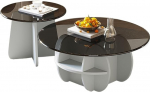 Couchtisch-Set mit Aufbewahrung, runder Couchtisch und Beistelltisch aus Holz, Glasplatte, geometrisches Design, ideal f&uuml;r Wohnzimmer, Schlafzimmer, B&uuml;ro