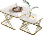 Modernes 2-in-1-Couchtisch-Set mit Marmor-Muster, Sofatische f&uuml;r Wohnzimmer, multifunktionale Beistelltische mit goldfarbenen Metallrahmenbeinen, stilvolle Wohnm&ouml;bel